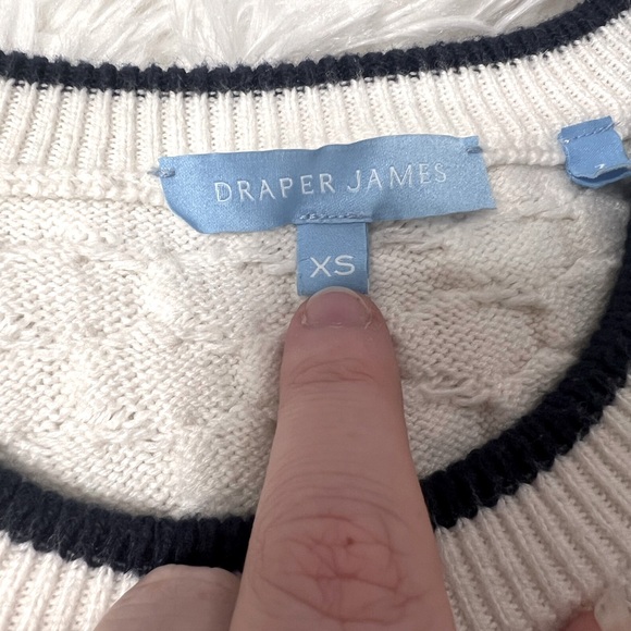 Draper James White Navy Nautical Stripe Cable Knit Crewneck Sweater - Size XS - Picture 3 of 7